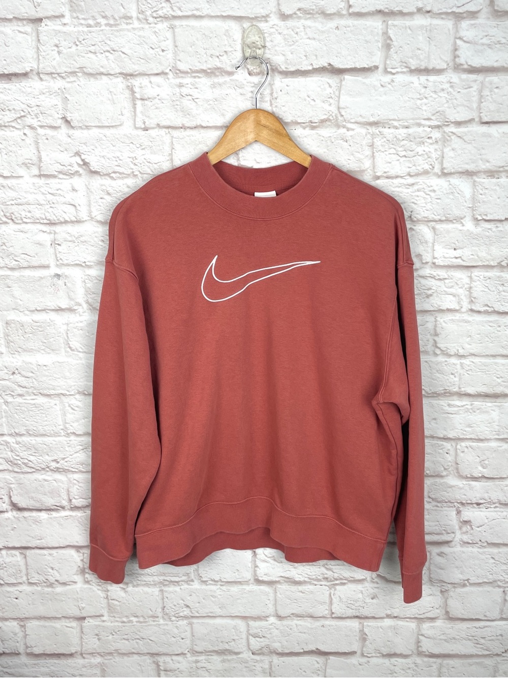Nike Logo Swoosh Dri-Fit Washed Red Crewneck Size S